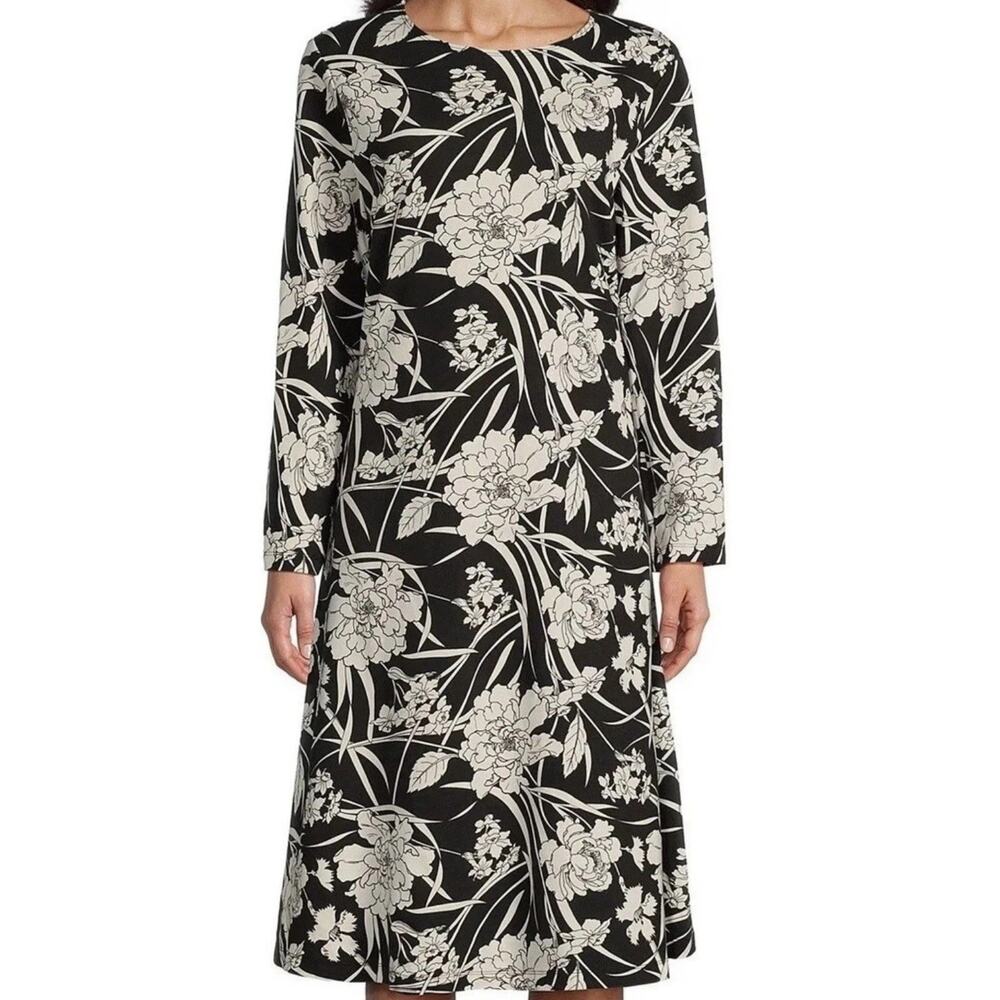 Bryn Walker Size M Modal Ponti Floral Round Neck Long Sleeve Dress Original $215